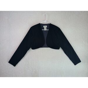 Steppin Out Women's Medium Black Velvet Bolero Cropped Shrug VTG